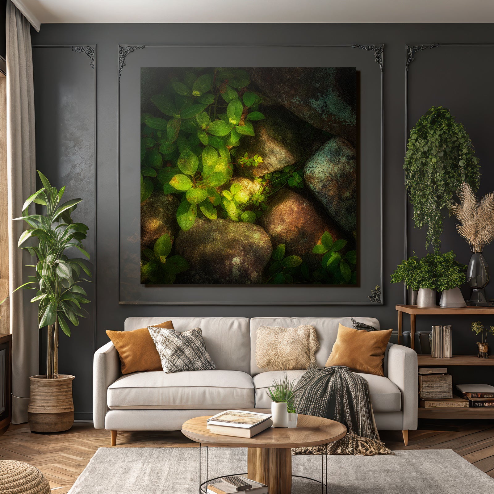 Forests and meadows Natural scenes with green leaves and stones