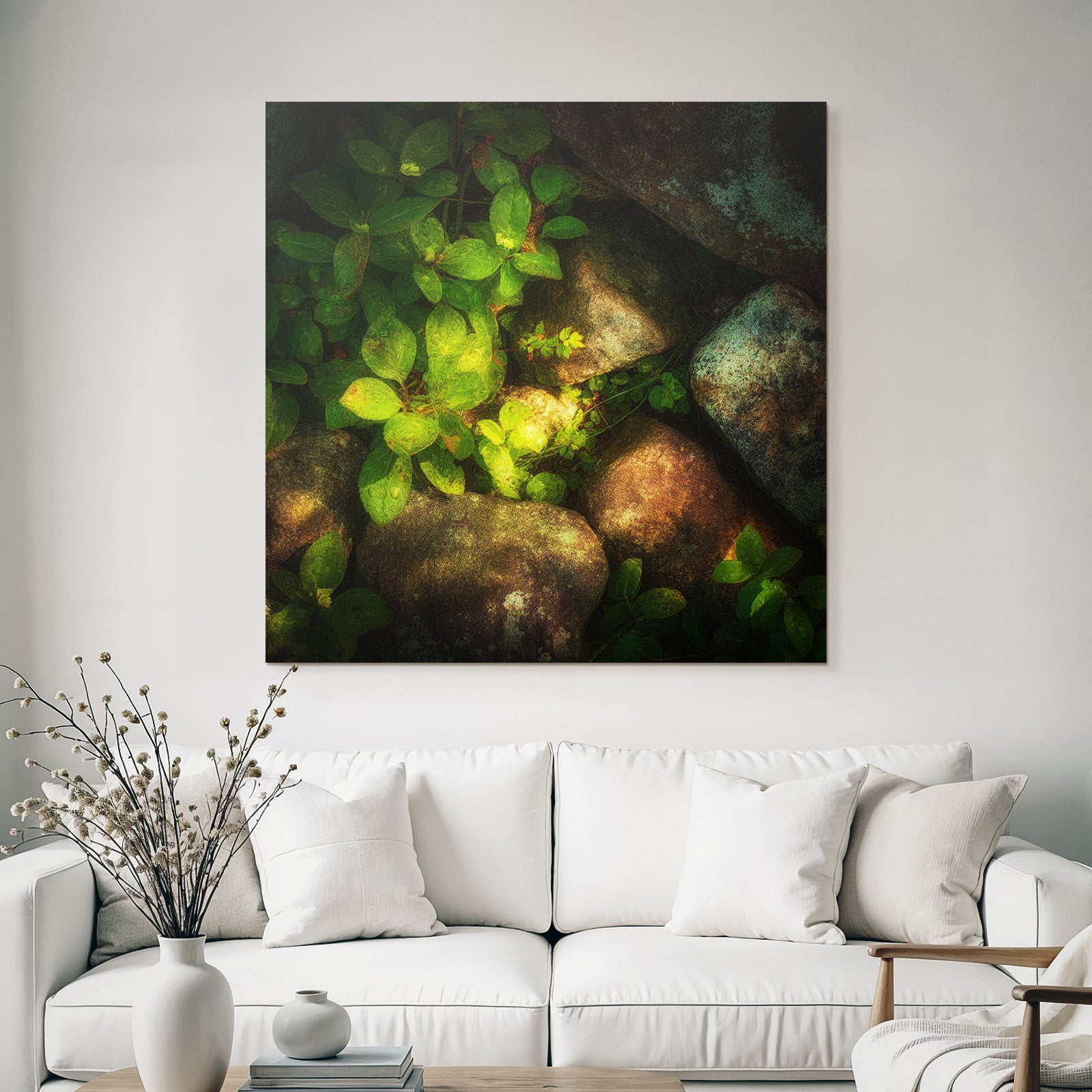 Forests and meadows Natural scenes with green leaves and stones