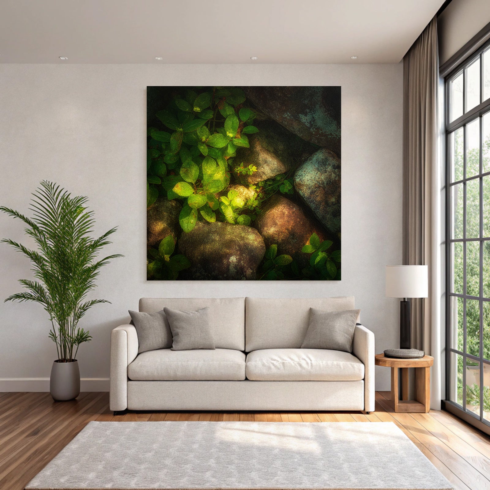 Forests and meadows Natural scenes with green leaves and stones