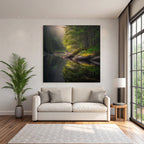 Forests and meadows, tranquil nature landscape with water and fog