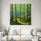 Forests and meadows Quiet forest with light through trees and grassy ground