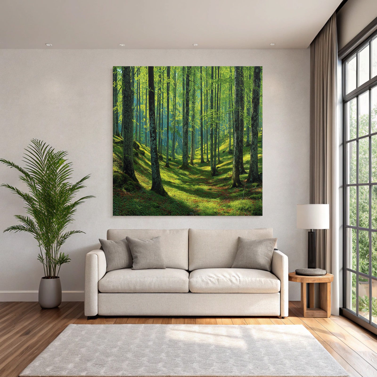 Forests and meadows Quiet forest with light through trees and grassy ground