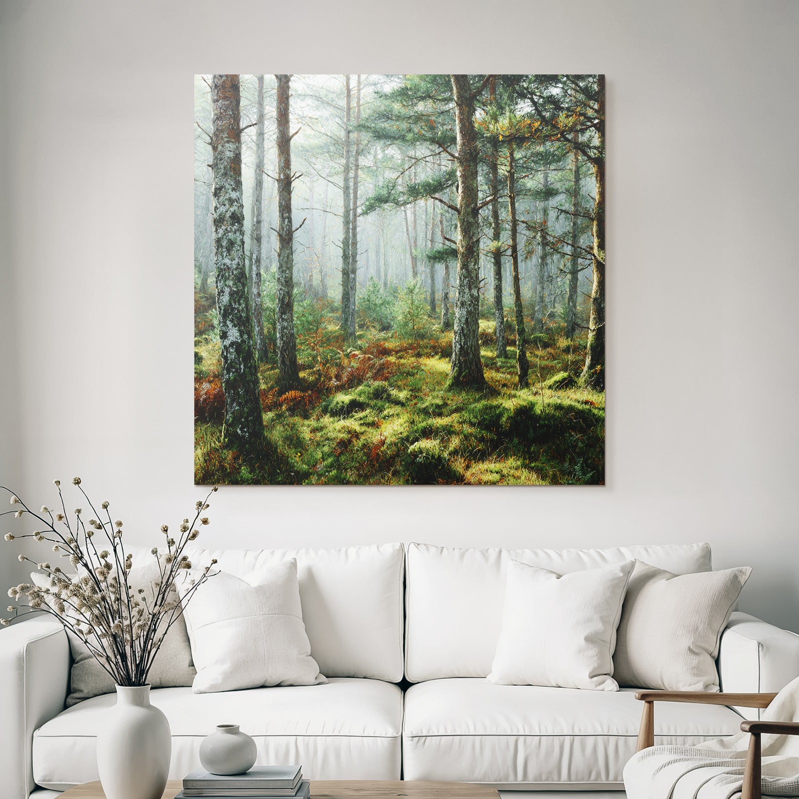 Forests and meadows Quiet forest with mossy ground and foggy atmosphere