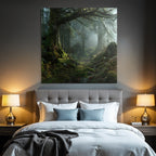 Forests and Meadows Serene Forest Scene with Mist and Airy Path Through Dense Plants