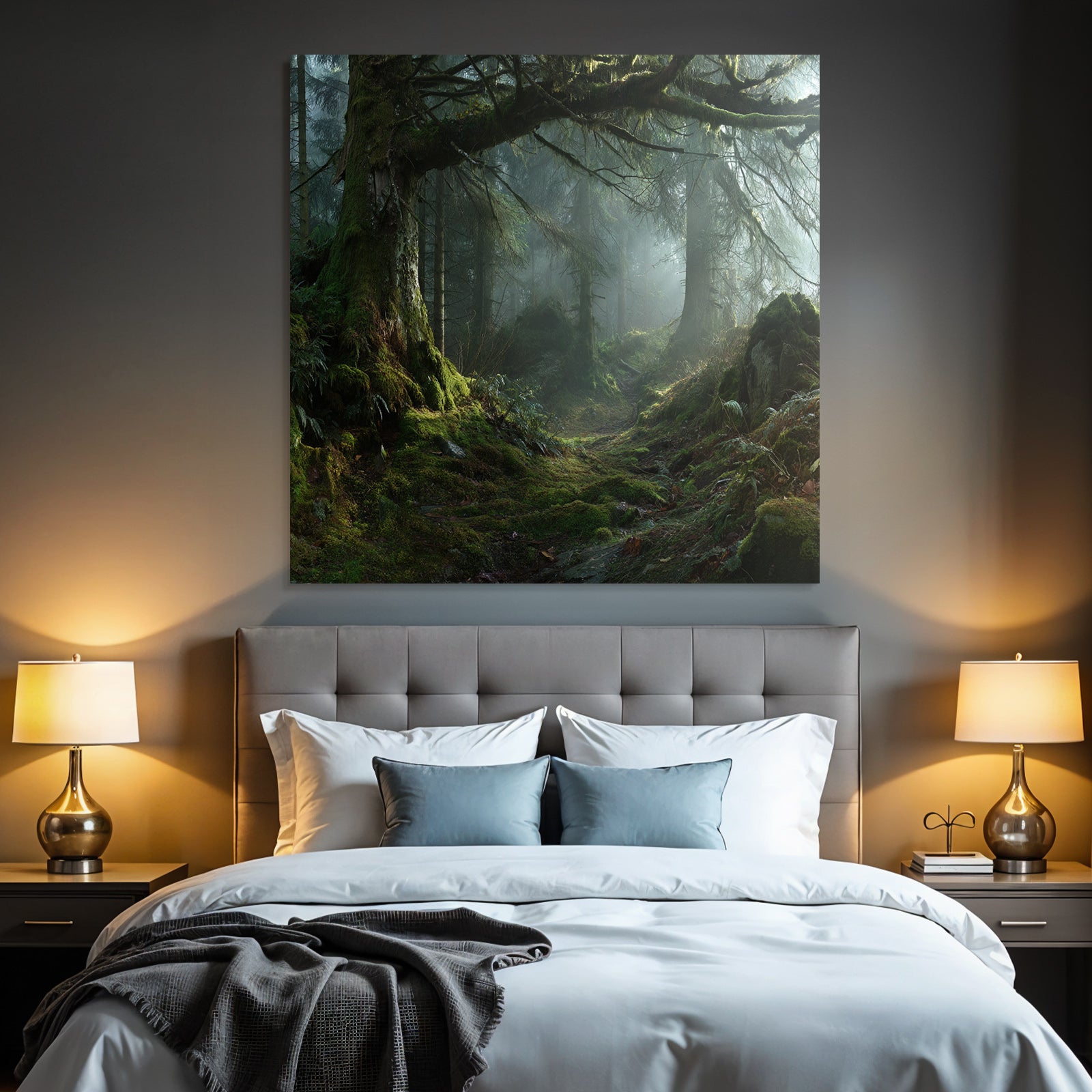 Forests and Meadows Serene Forest Scene with Mist and Airy Path Through Dense Plants