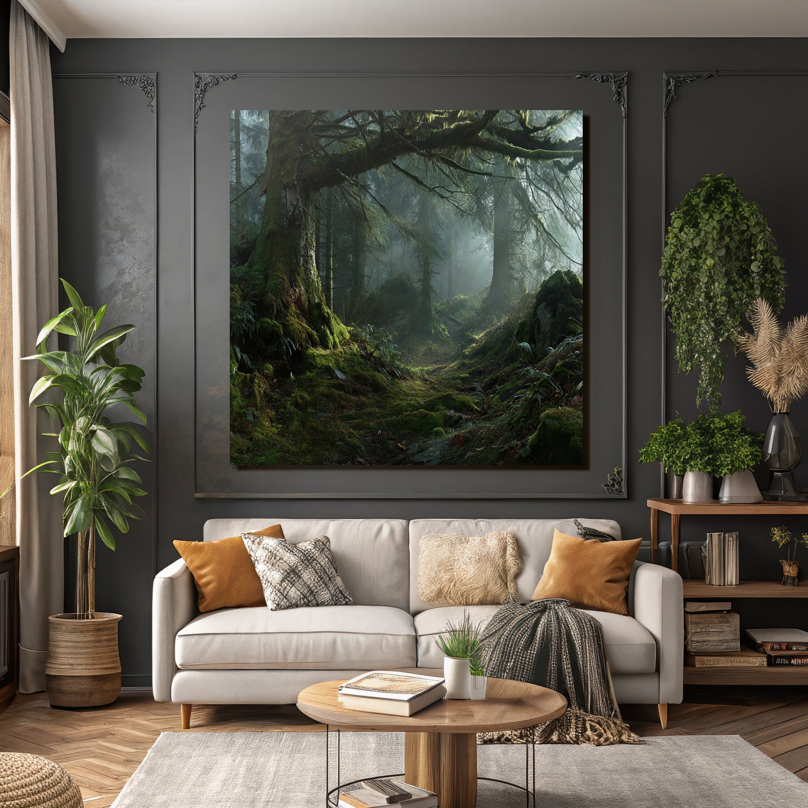 Forests and Meadows Serene Forest Scene with Mist and Airy Path Through Dense Plants