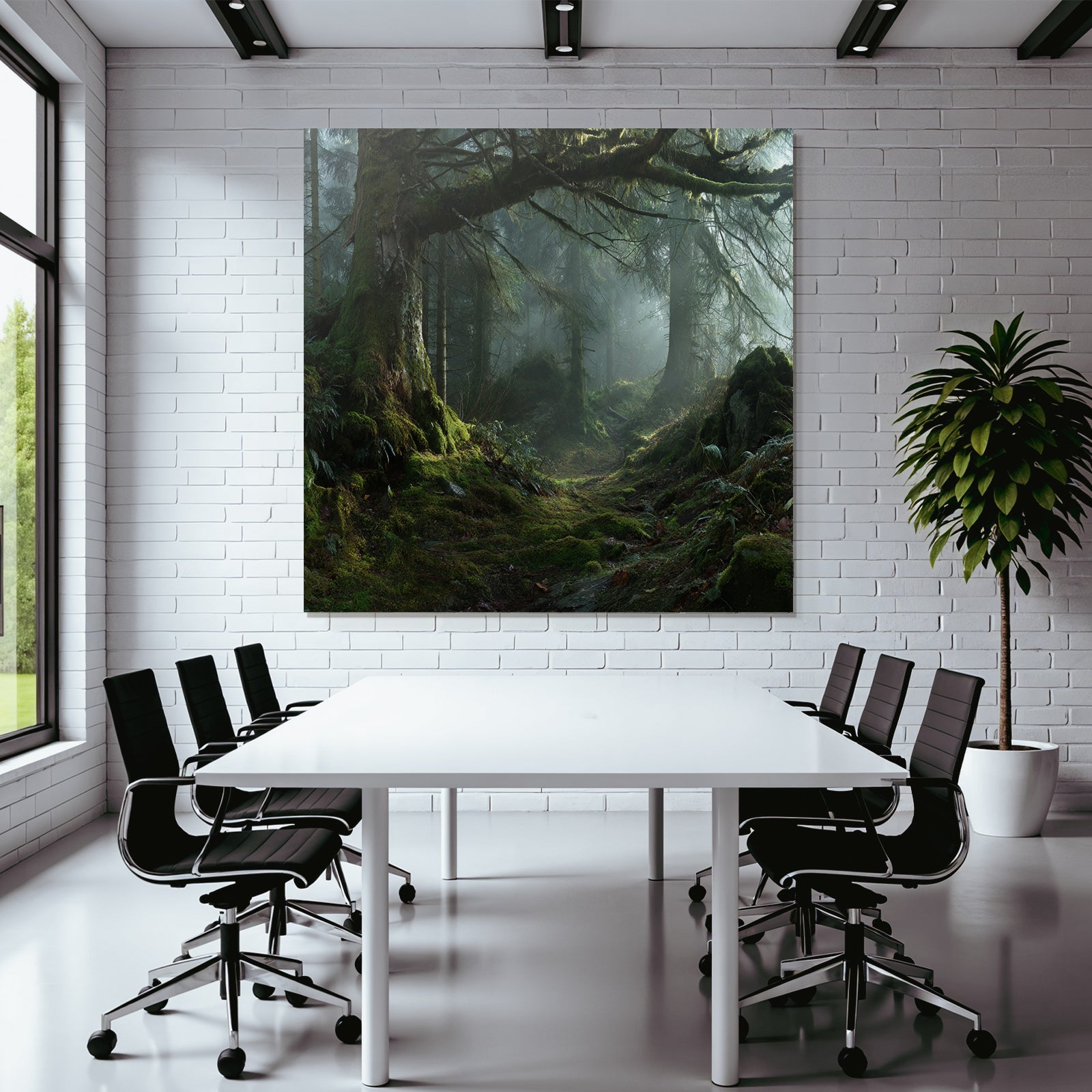 Forests and Meadows Serene Forest Scene with Mist and Airy Path Through Dense Plants