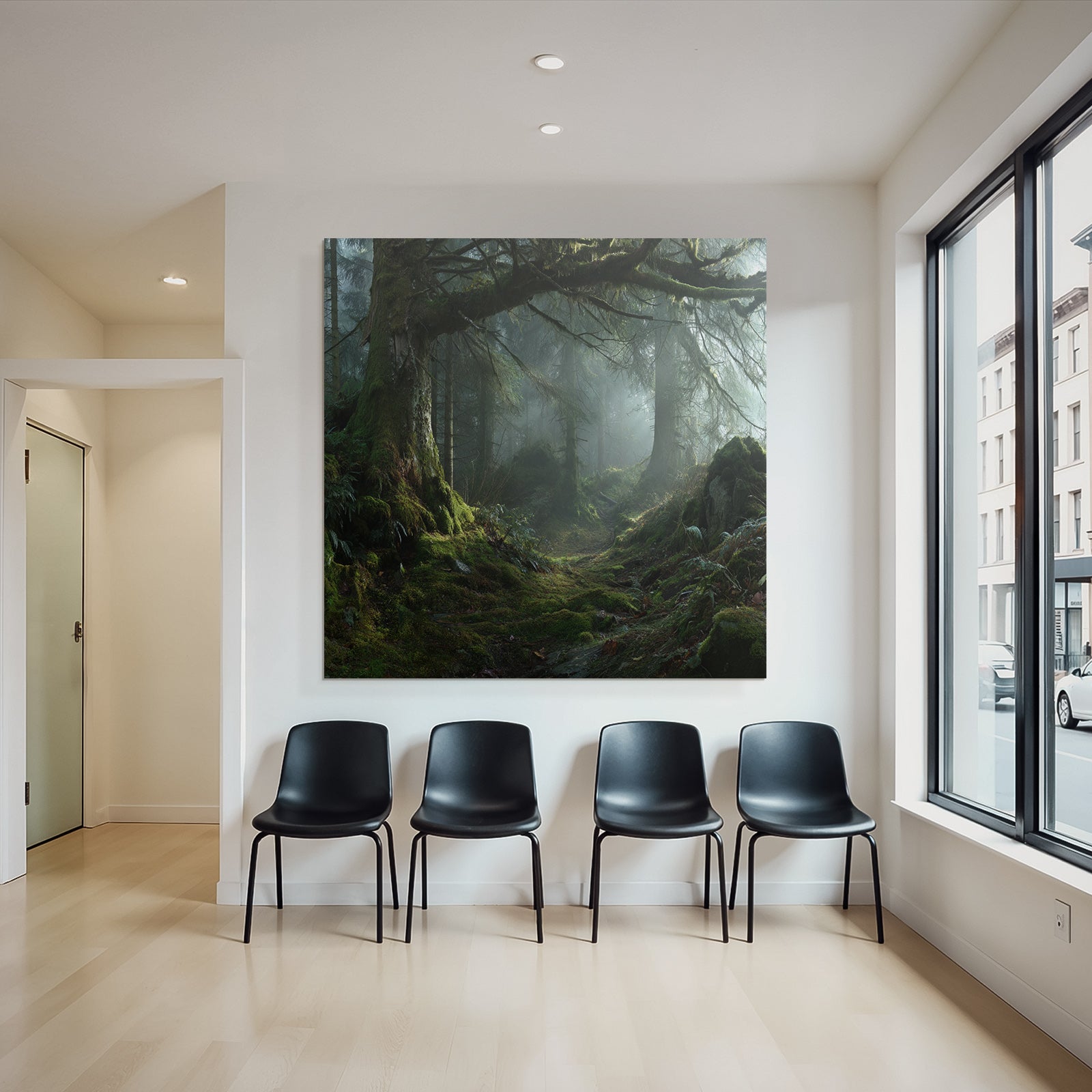 Forests and Meadows Serene Forest Scene with Mist and Airy Path Through Dense Plants