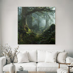Forests and Meadows Serene Forest Scene with Mist and Airy Path Through Dense Plants