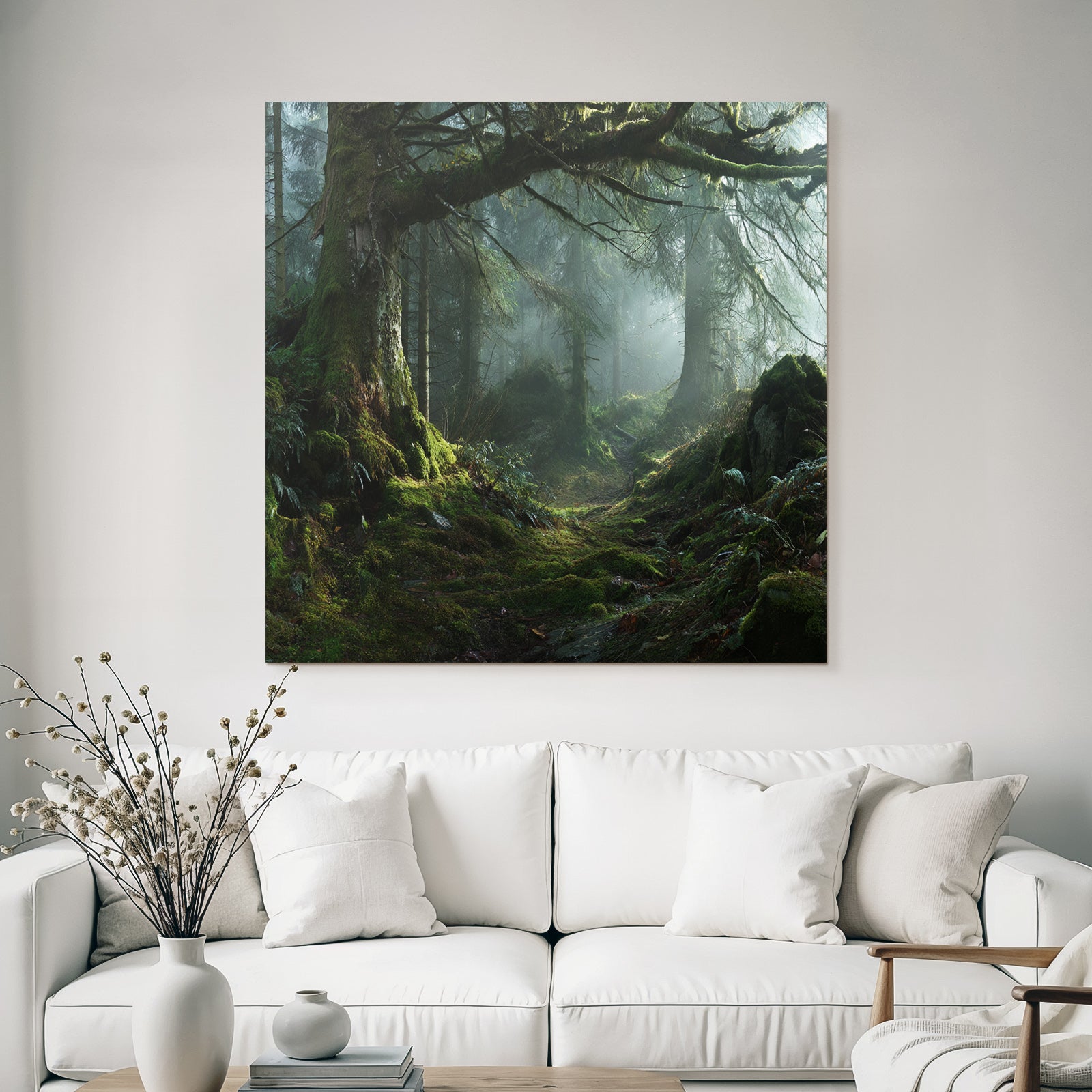 Forests and Meadows Serene Forest Scene with Mist and Airy Path Through Dense Plants