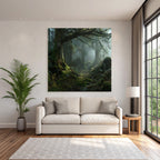 Forests and Meadows Serene Forest Scene with Mist and Airy Path Through Dense Plants