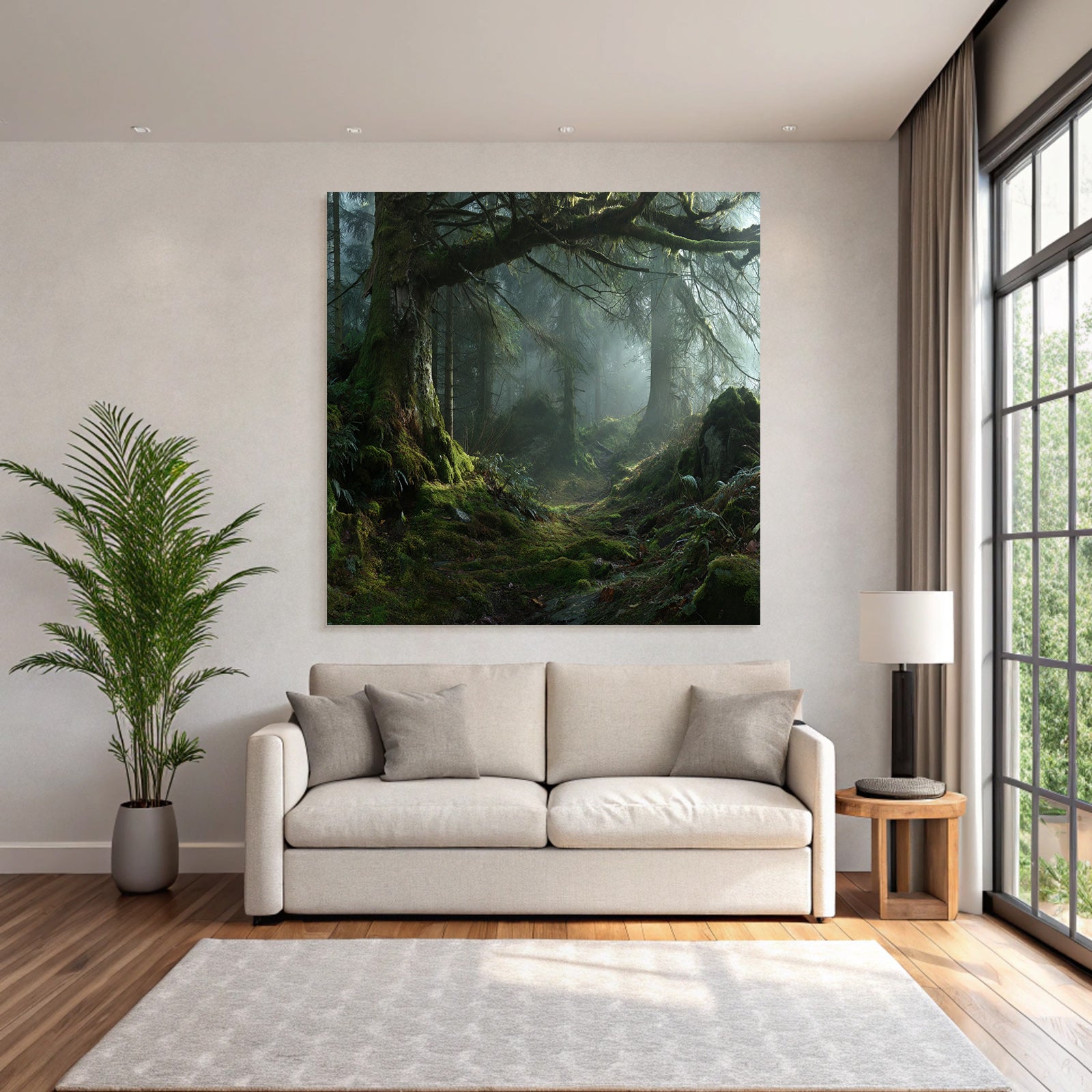 Forests and Meadows Serene Forest Scene with Mist and Airy Path Through Dense Plants