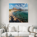 Forests and meadows, tranquil landscape with water, rocks and sandy beaches