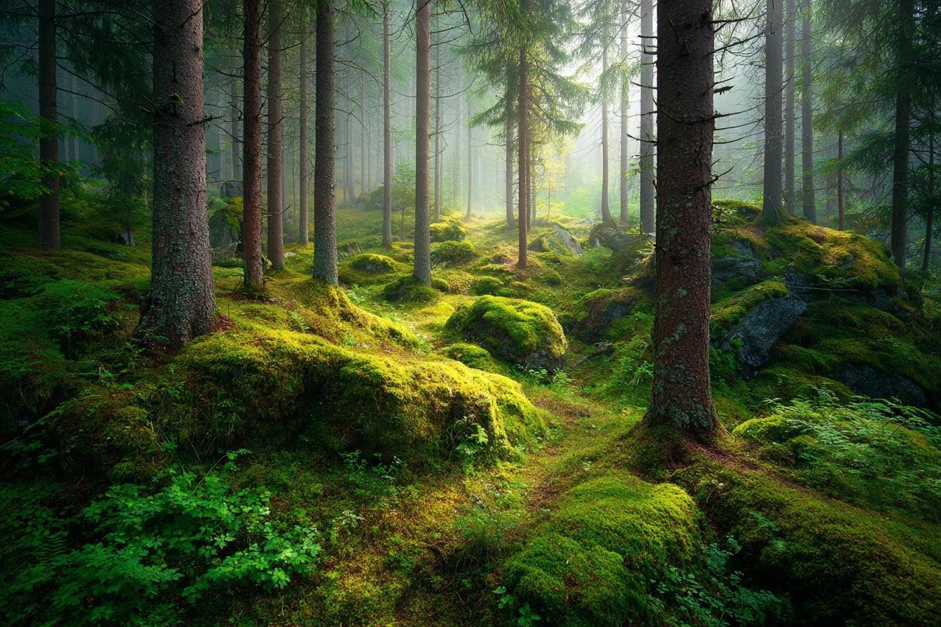 Wälder Und Wiesen Beruhigender Wald Mit Licht Schimming Moos Und Farnen | Waelder und Wiesen | Landschaften
