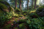 Wälder Und Wiesen Friedlicher Wald Mit Bäumen Und Moosbedeckten Steinen | Waelder und Wiesen | Landschaften