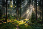 Wälder Und Wiesen Friedlicher Wald Mit Sonnenstrahlen Und Moos Bedecktem Boden | Waelder und Wiesen | Landschaften