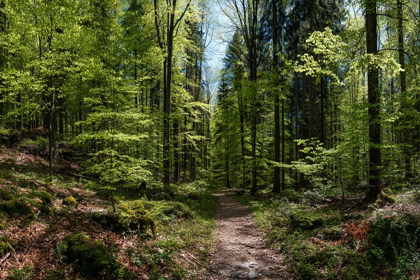 Wälder Und Wiesen Friedlicher Waldweg Mit Sonnenschein | Waelder und Wiesen | Landschaften