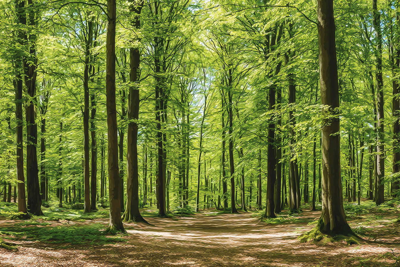 Wälder Und Wiesen Lebendiger Wald Mit Dirt Path Unter Dahlend Sonnentag | Waelder und Wiesen | Landschaften