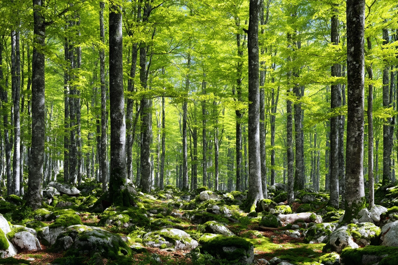 Wälder Und Wiesen Lush Forest Scene Mit Bäumen Grünery And Moos | Waelder und Wiesen | Landschaften