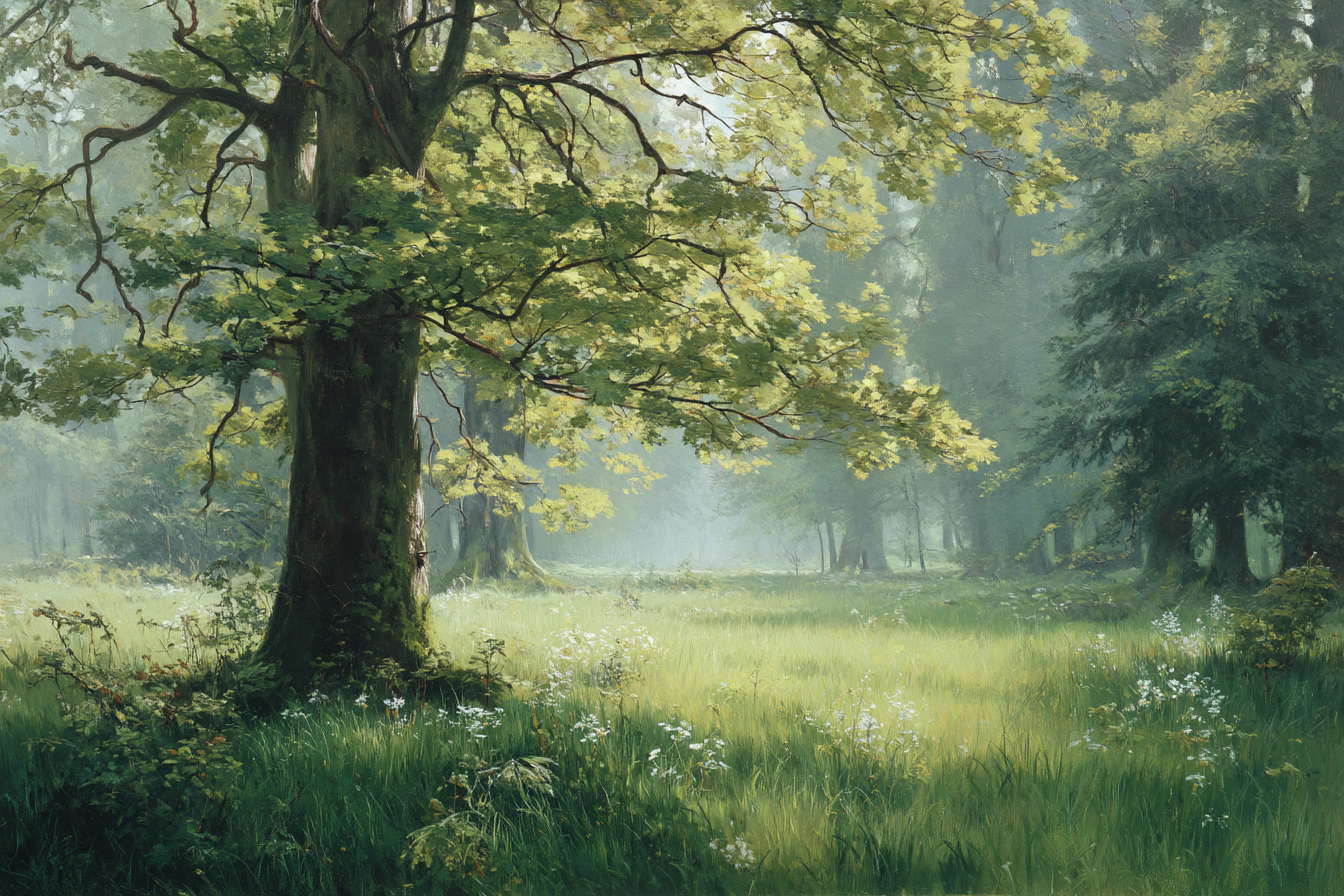Wälder Und Wiesen Ruhige Landschaft Mit Grünem Wald Und Blumen | Waelder und Wiesen | Landschaften
