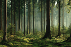 Wälder Und Wiesen Ruhiger Wald Mit Bäumen Grünem Moos Und Weichem Licht | Waelder und Wiesen | Landschaften