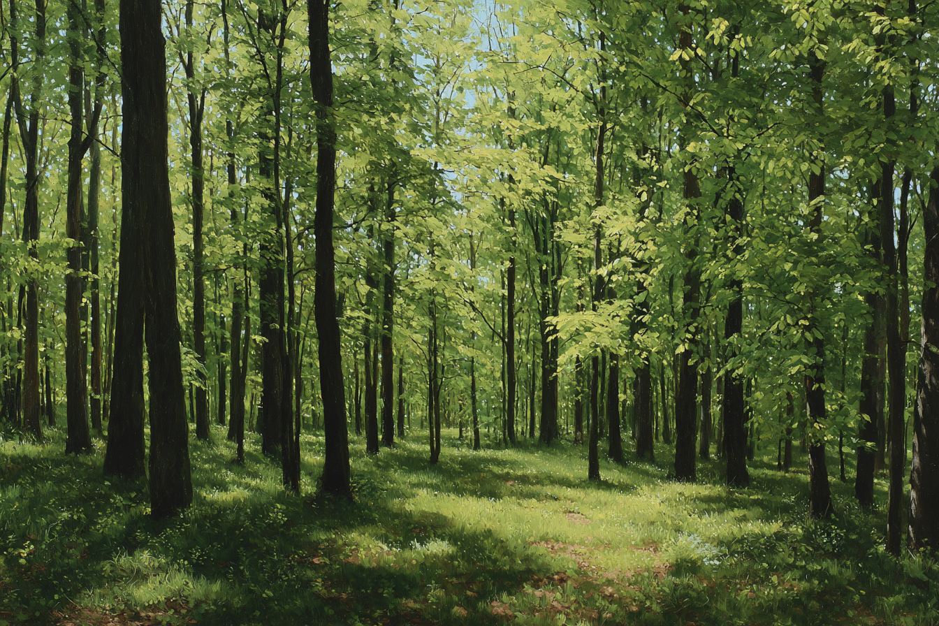 Wälder Und Wiesen Ruhiger Wald Mit Grünen Bäumen Und Blumen | Waelder und Wiesen | Landschaften