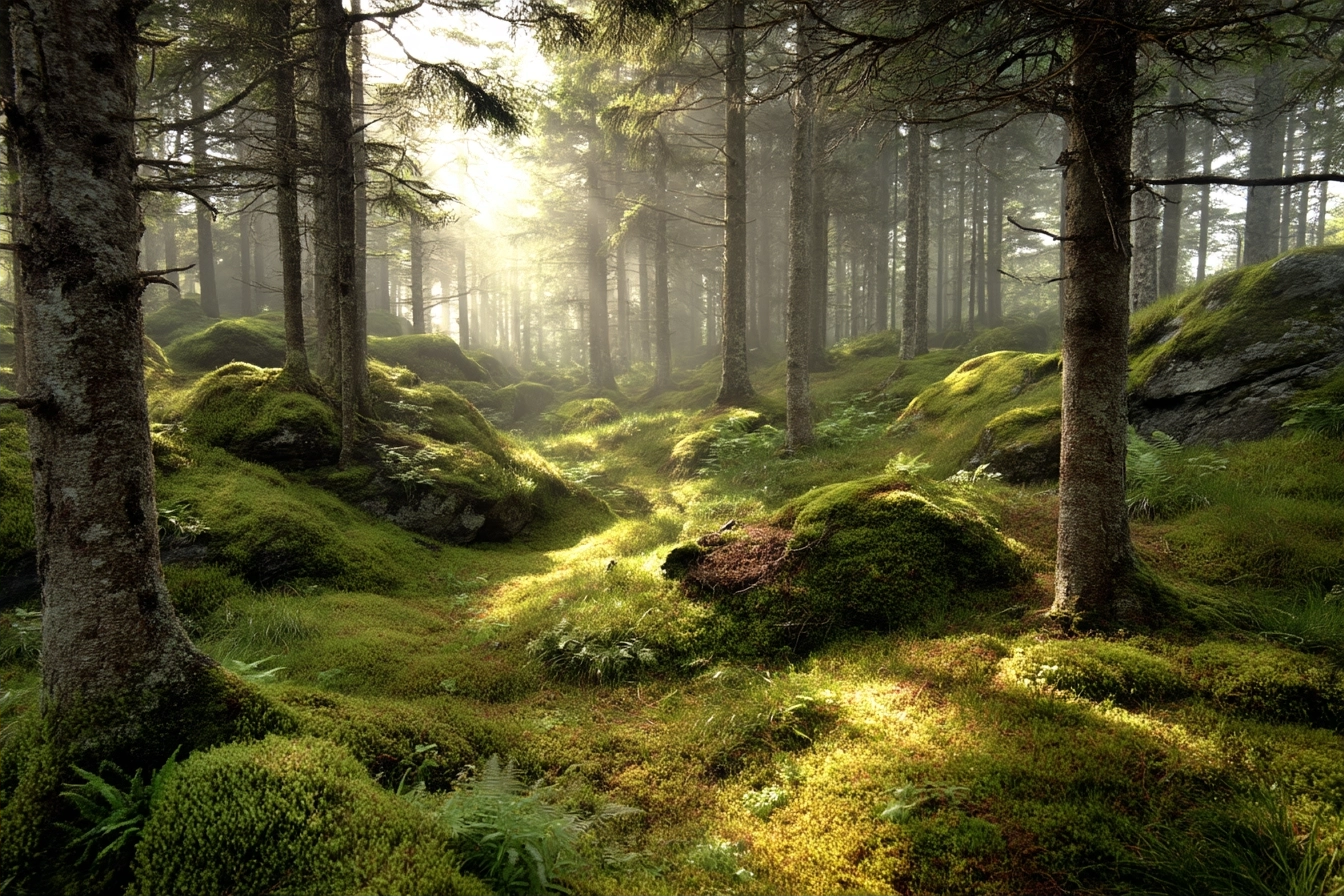 Wälder Und Wiesen Ruhiger Wald Mit Licht Durch Blätter Moos Und Farne | Waelder und Wiesen | Landschaften