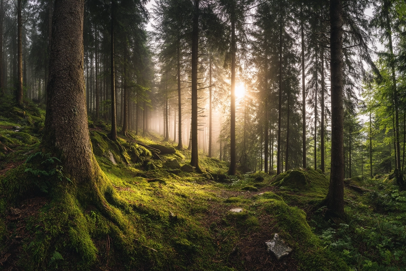 Wälder Und Wiesen Ruhiger Wald Mit Sonne Und Nebel | Waelder und Wiesen | Landschaften