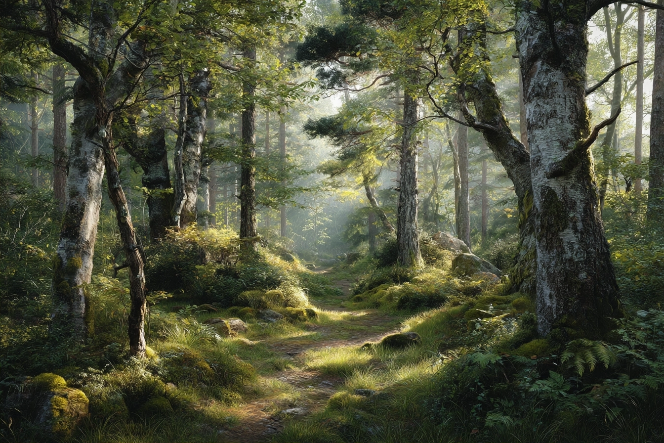 Wälder Und Wiesen Ruhiger Wald Mit Sonnenschein Und Grünem Flair | Waelder und Wiesen | Landschaften