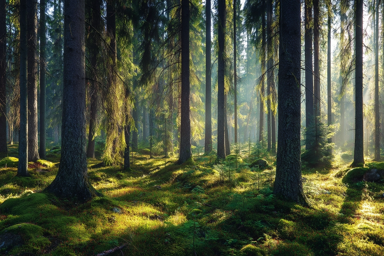 Wälder Und Wiesen Ruhiger Wald Mit Sonnenschein Und Moos Bedecktem Boden | Waelder und Wiesen | Landschaften