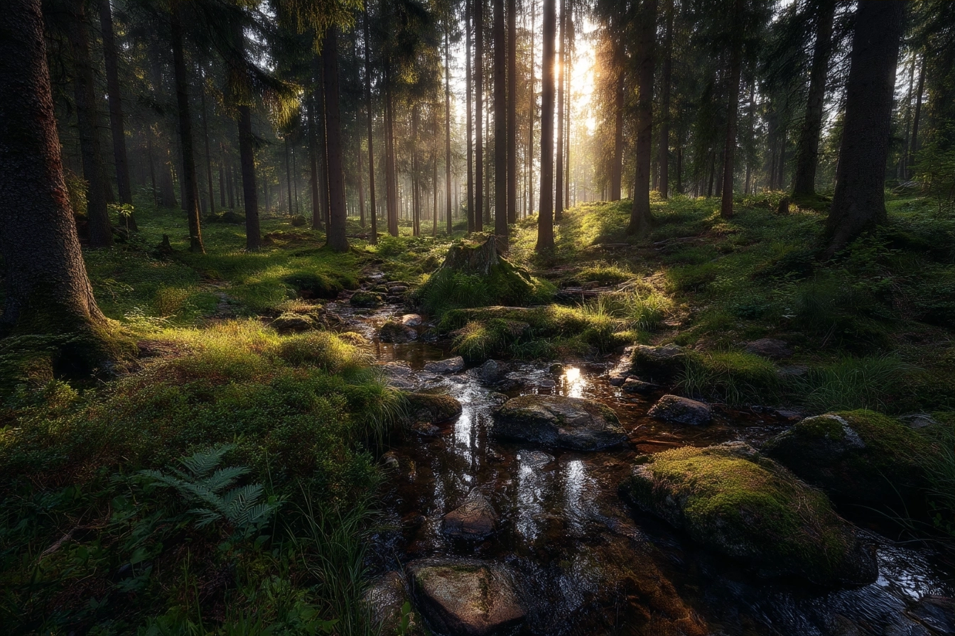 Wälder Und Wiesen Ruhiger Wald Mit Stream Und Sonnenschein | Waelder und Wiesen | Landschaften