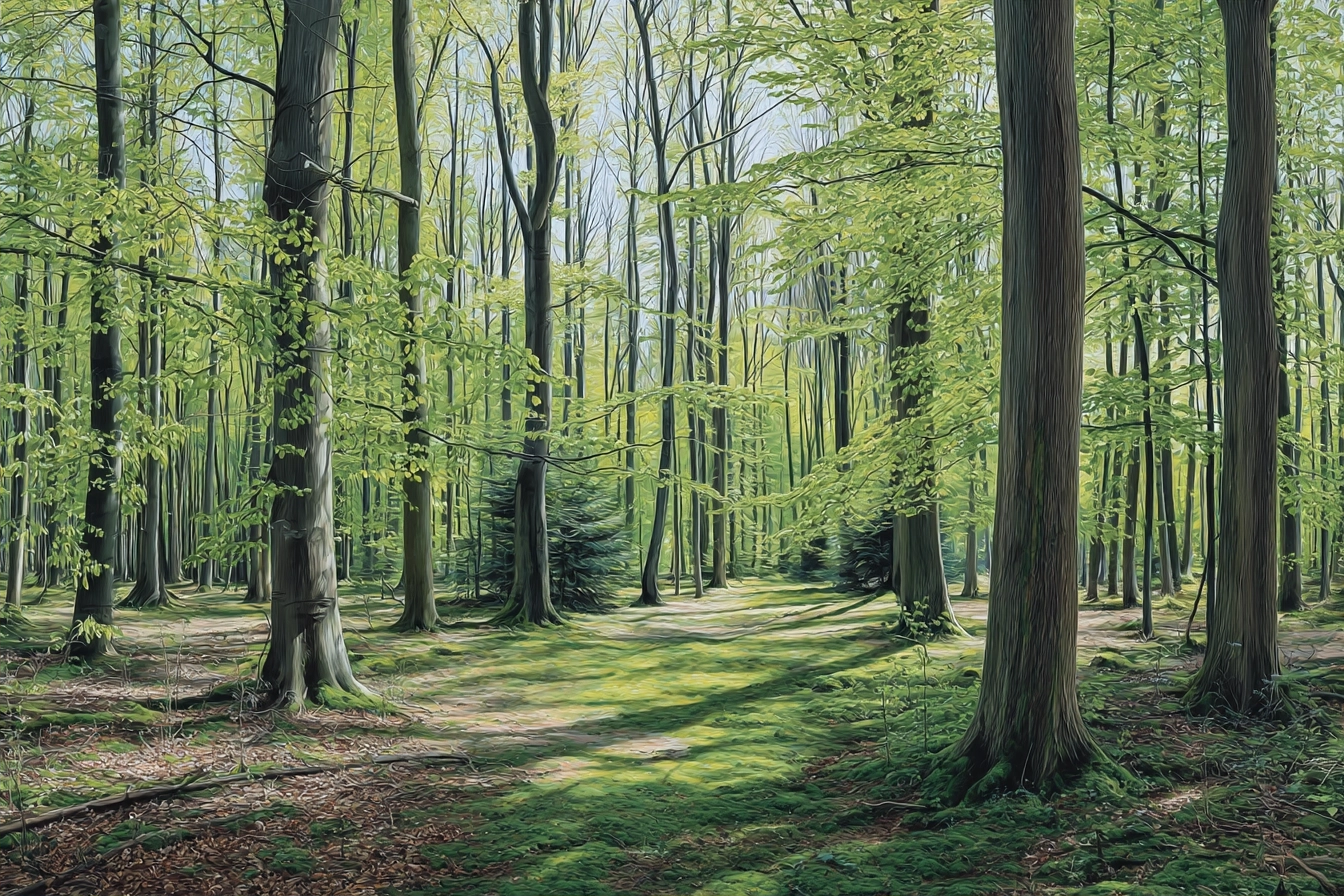 Wälder Und Wiesen Ruhiger Wald Szene Lebendige Grüne Belaubung Sonnenschein Weg Durch Den Wald | Waelder und Wiesen | Landschaften