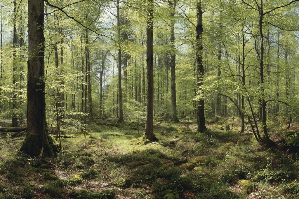 Wälder Und Wiesen Ruhiger Wald Szene Mit Grünen Bäumen Und Moos Udnerwuchs | Waelder und Wiesen | Landschaften