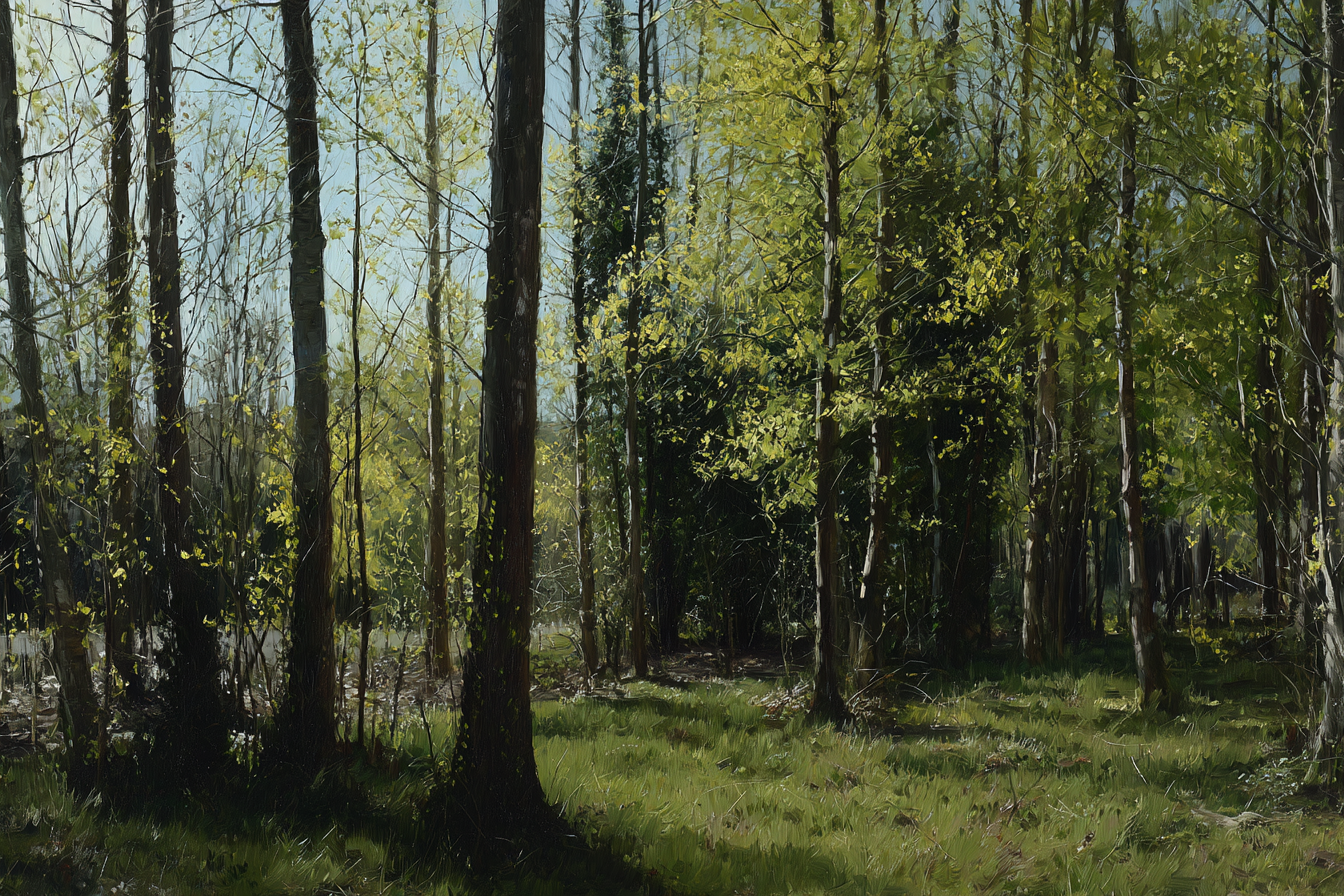 Wälder Und Wiesen Ruhiger Wald Szene Mit Grünen Bäumen Und Sonnenlicht | Waelder und Wiesen | Landschaften