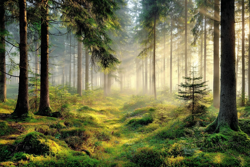 Wälder Und Wiesen Ruhiger Waldlandschaft Mit Nebel Und Üppiger Vegetation | Waelder und Wiesen | Landschaften