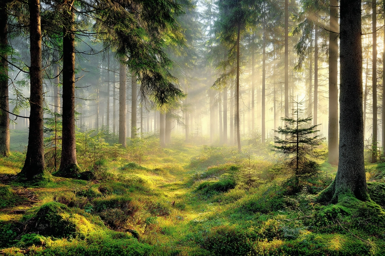 Wälder Und Wiesen Ruhiger Waldlandschaft Mit Nebel Und Üppiger Vegetation | Waelder und Wiesen | Landschaften