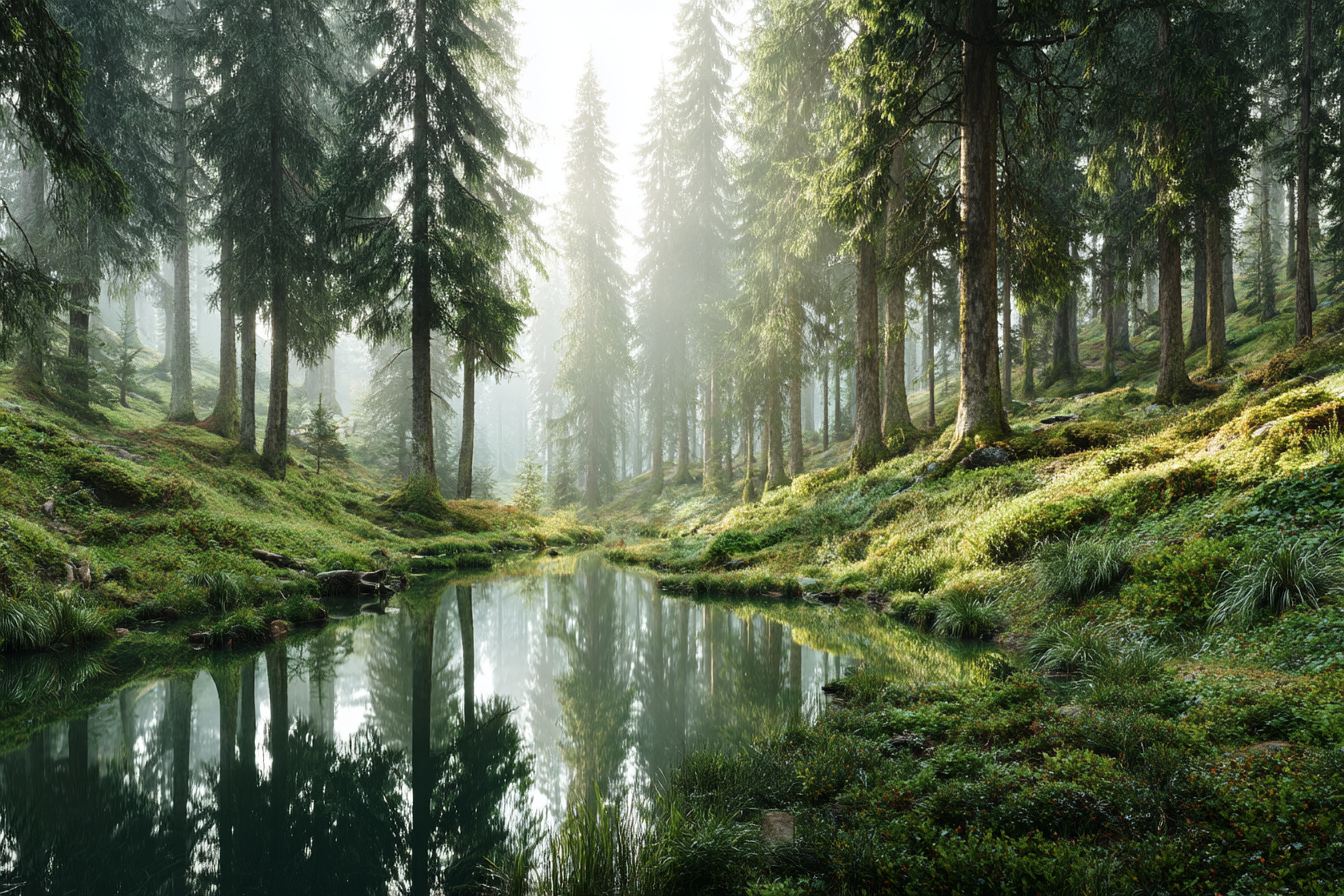 Wälder Und Wiesen Ruhiger Waldszene Mit Wasser Reflexionen Friedliche Natur Atmosphäre | Waelder und Wiesen | Landschaften