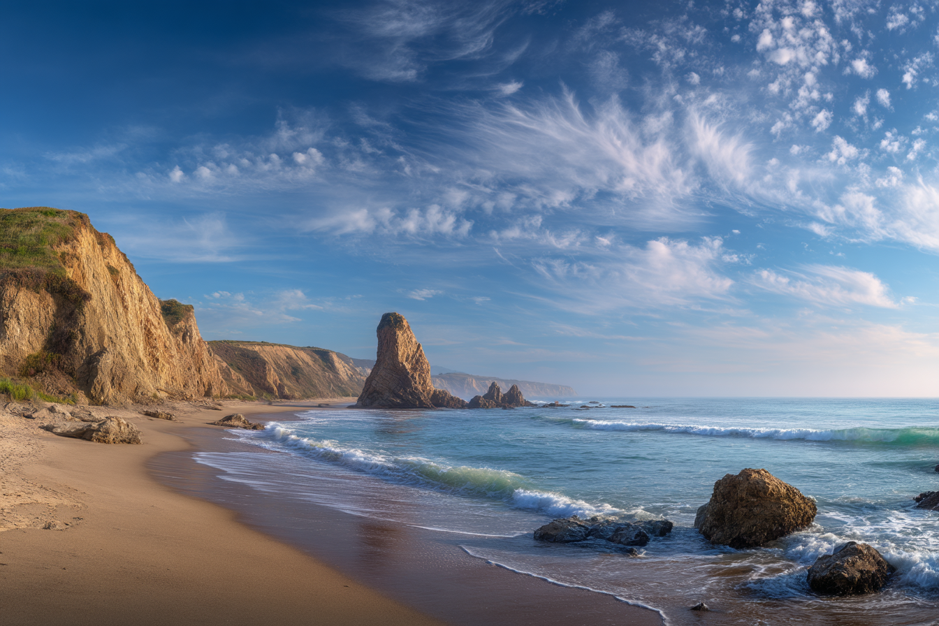 Wälder Und Wiesen Scenic Beach Landscape Klippen Sandstrand Und Ozeanwellen | Waelder und Wiesen | Landschaften