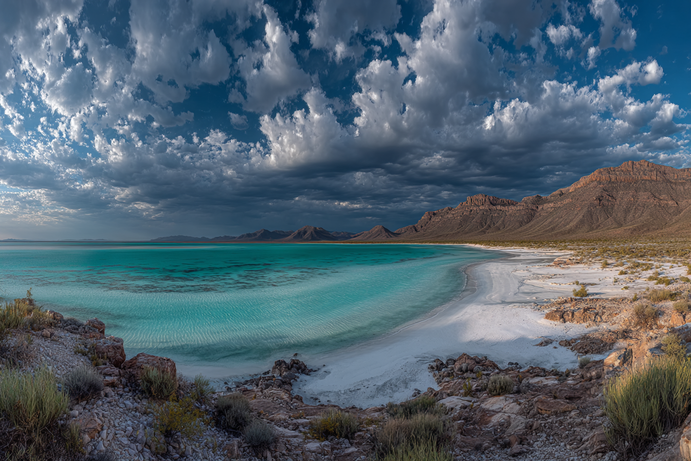 Wälder Und Wiesen Serene Küstenlandschaft Türkisfarbenes Wasser Sandstrand Felsen Himmel Clouds | Waelder und Wiesen | Landschaften