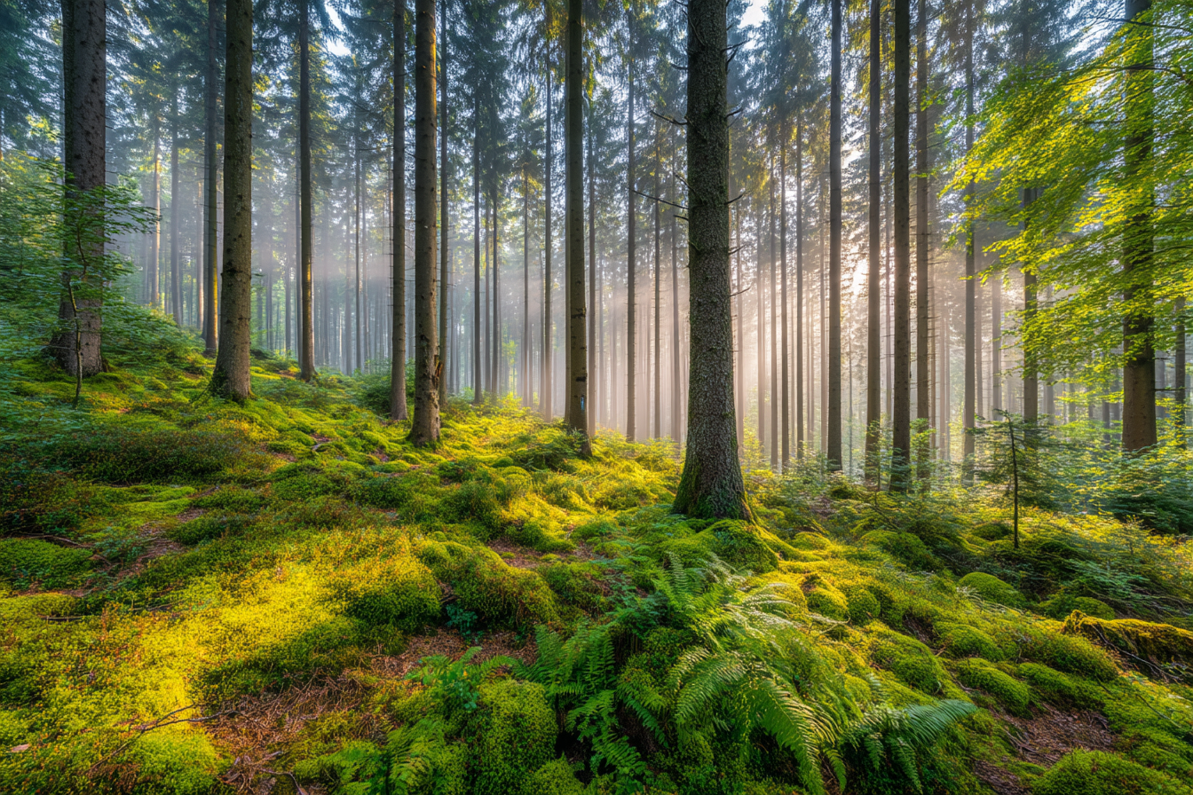 Wälder Und Wiesen Tranquile Waldszene Mit Nebel Und Sonnenlicht | Waelder und Wiesen | Landschaften