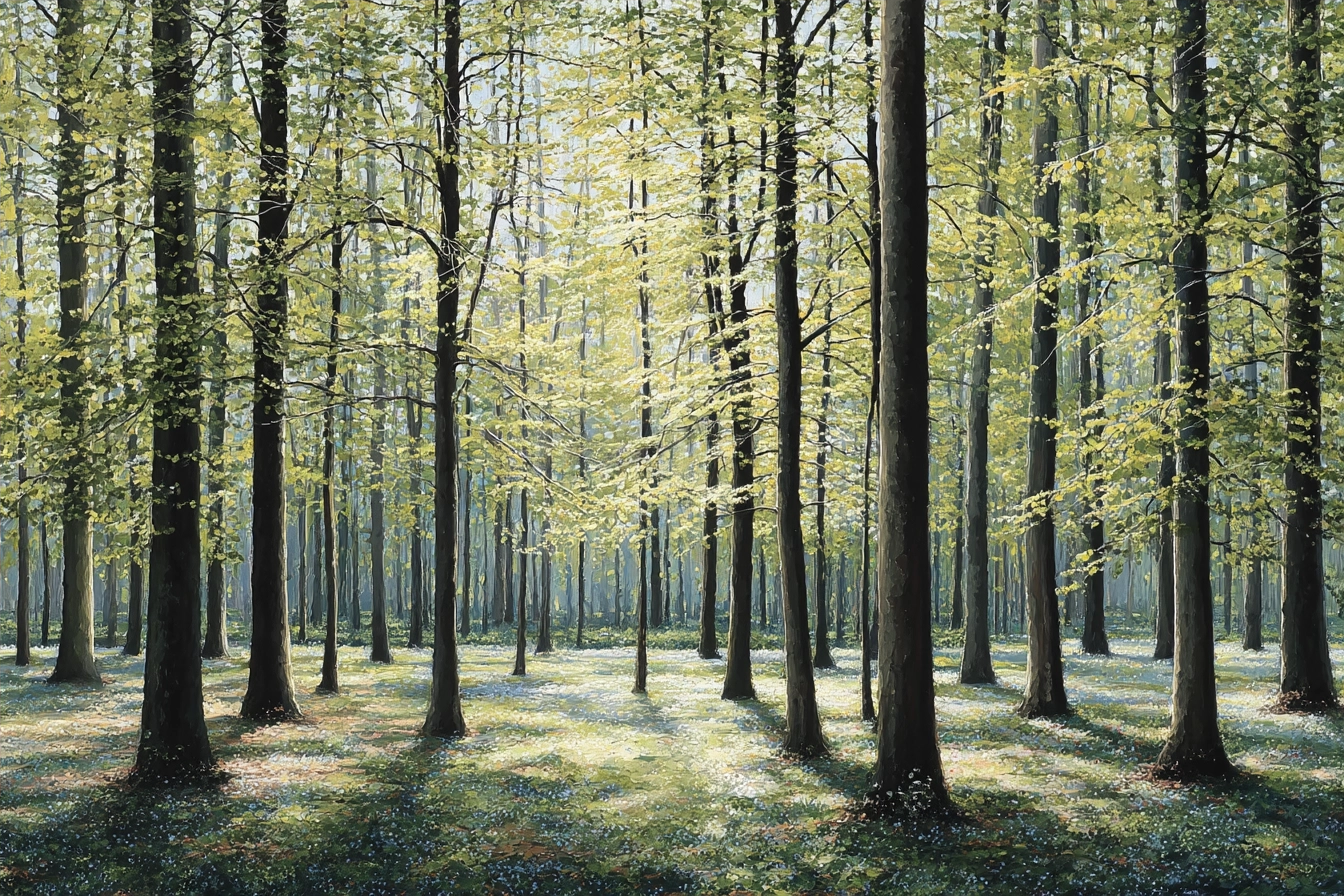 Wälder Und Wiesen Tranquiler Wald Mit Grünen Bäumen Und Sonnenschein | Waelder und Wiesen | Landschaften