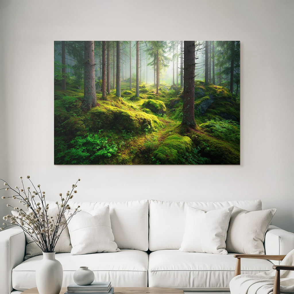 Wälder Und Wiesen Beruhigender Wald Mit Licht Schimming Moos Und Farnen