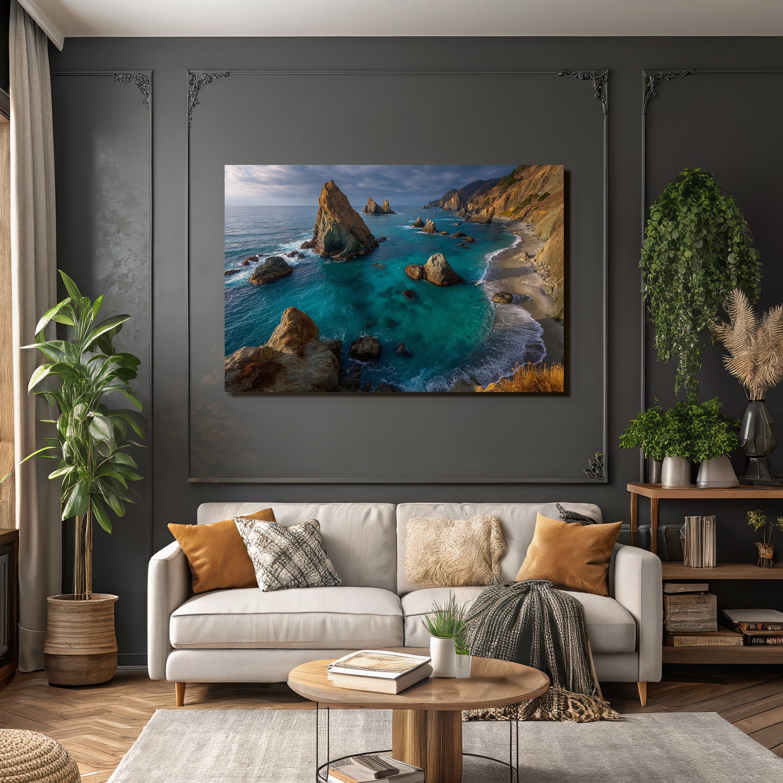 Wälder Und Wiesen Coastal Landscape Rocky Formations Vibrant Ocean Sandy Beach Lush Vegetation