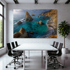 Wälder Und Wiesen Coastal Landscape Rocky Formations Vibrant Ocean Sandy Beach Lush Vegetation