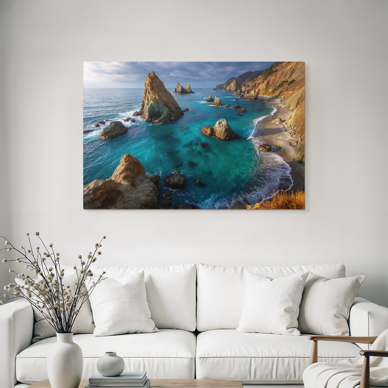 Wälder Und Wiesen Coastal Landscape Rocky Formations Vibrant Ocean Sandy Beach Lush Vegetation