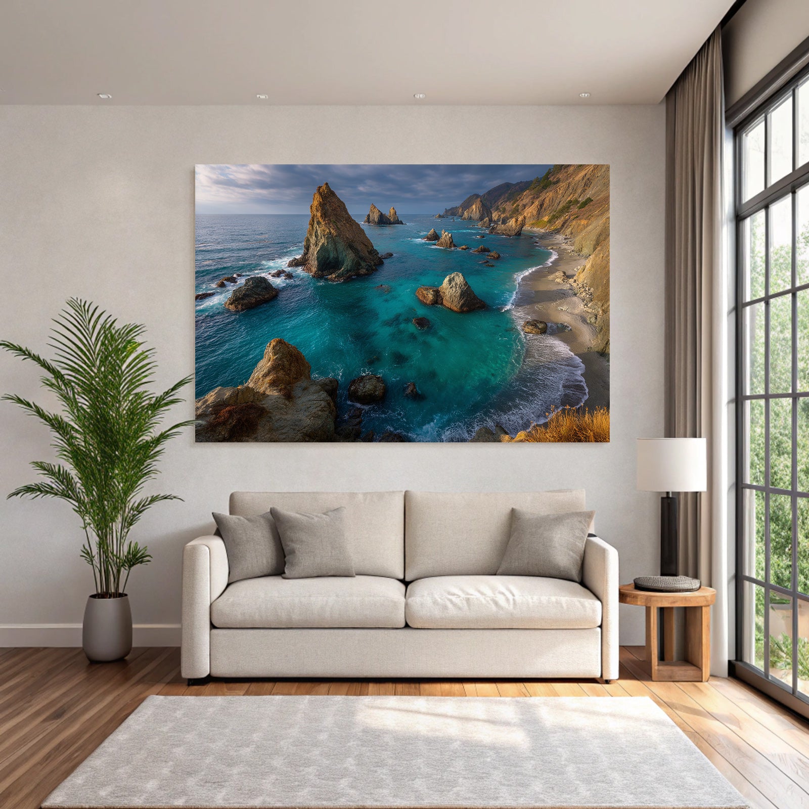 Wälder Und Wiesen Coastal Landscape Rocky Formations Vibrant Ocean Sandy Beach Lush Vegetation