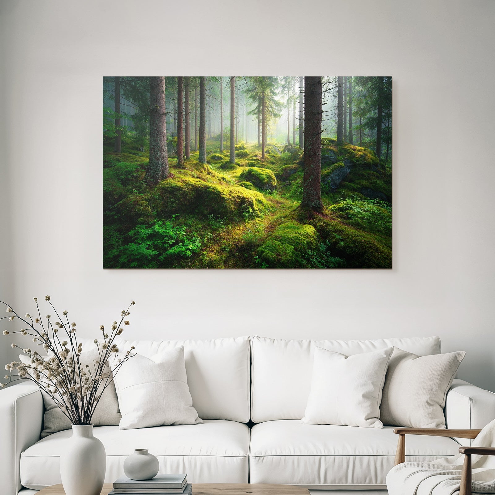Wälder Und Wiesen Friedlicher Wald Mit Nebel Und Grünem Boden