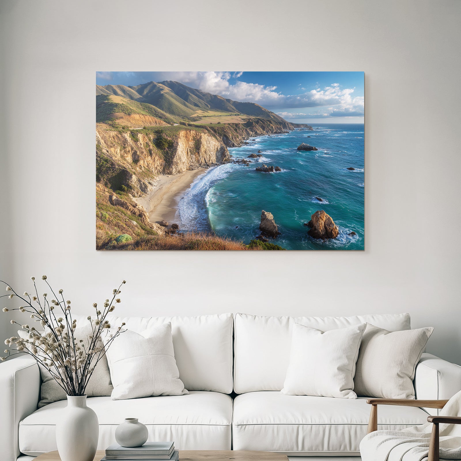 Wälder Und Wiesen Küstenschönheit Mit Felsen Strand Und Meer
