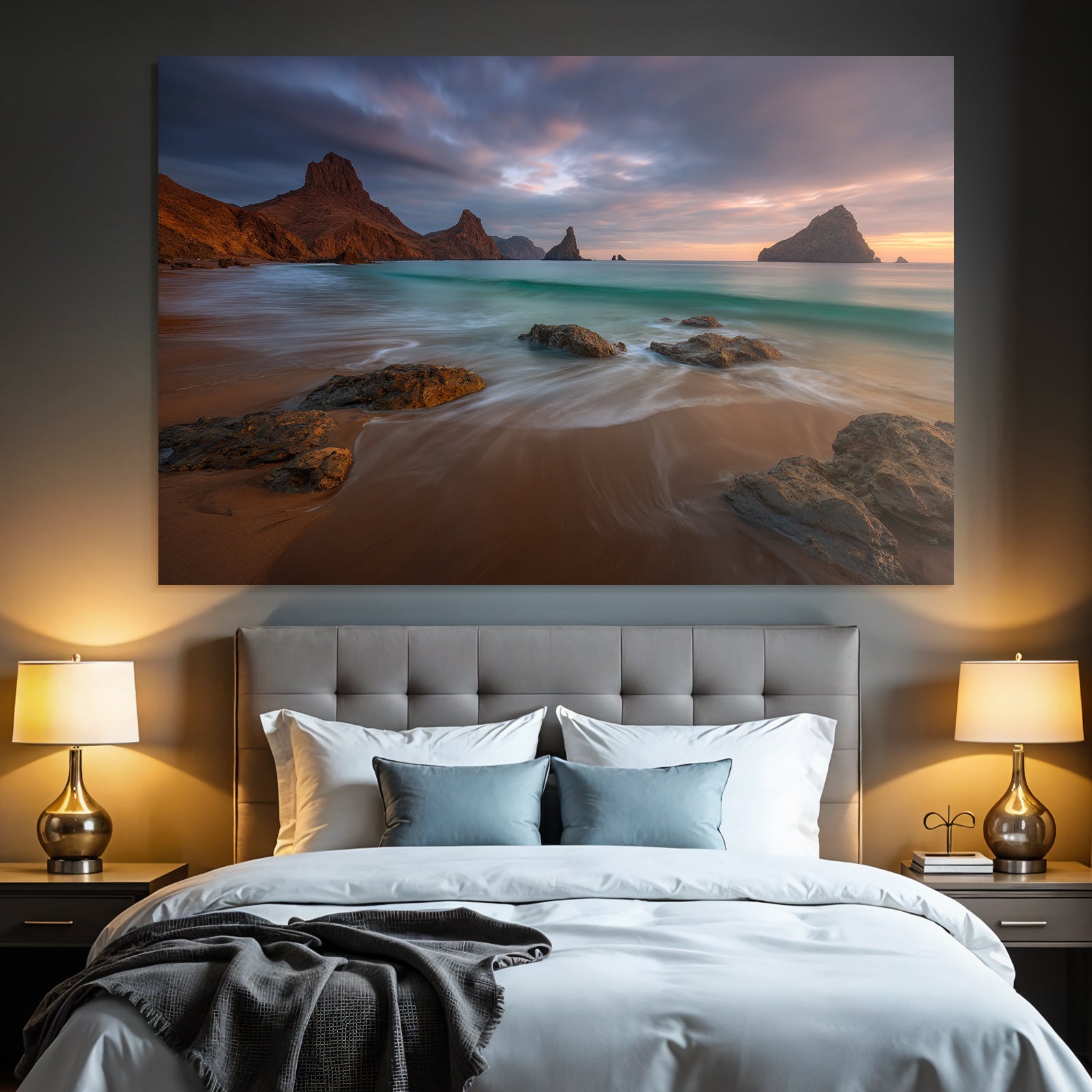 Wälder Und Wiesen Küstenszene Mit Felsen Im Meer Sonnenaufgang Oder Sonnenuntergang