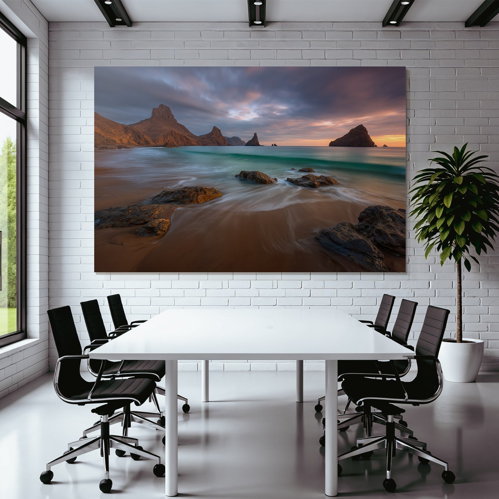 Wälder Und Wiesen Küstenszene Mit Felsen Im Meer Sonnenaufgang Oder Sonnenuntergang